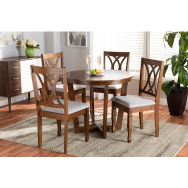 Aggie Modern and Contemporary Grey Fabric Upholstered and Walnut Brown Finished Wood 5-Piece Dining Set