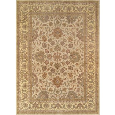Agra Collection Hand-Knotted Lamb's Wool Area Rug- 10' x 13' 10" In Ivory and Gold