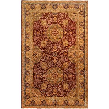Agra Collection Hand-Knotted Lamb's Wool Area Rug-11' 2" x 18' 4" In Red and Multi