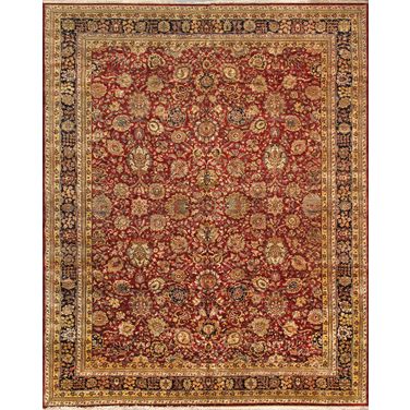 Agra Collection Hand-Knotted Lamb's Wool Area Rug-12' 1" x 15' 1" In Red and Navy