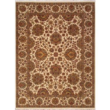 Agra Collection Hand Knotted Lamb's Wool Area Rug- 8'11" x 12' In Ivory