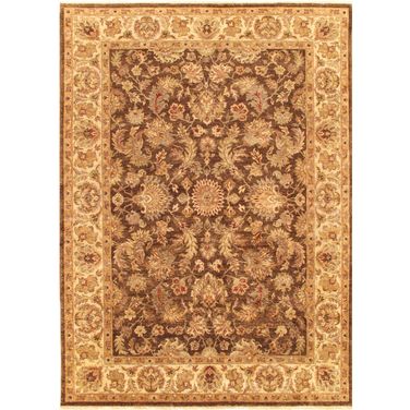 Agra Collection Hand-Knotted Lamb's Wool Area Rug- 9' x 12' In Brown and Ivory