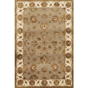 Agra Collection Hand-Knotted Silk and Wool Area Rug- 4' 1" x 6' 2" In Ivory and Camel