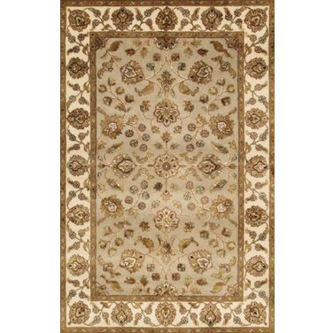 Agra Collection Hand-Knotted Silk and Wool Area Rug- 4' 1" x 6' In Ivory and Camel