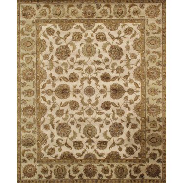 Agra Collection Hand-Knotted Silk and Wool Area Rug- 8' 1" x 10' 1" In Ivory and Camel