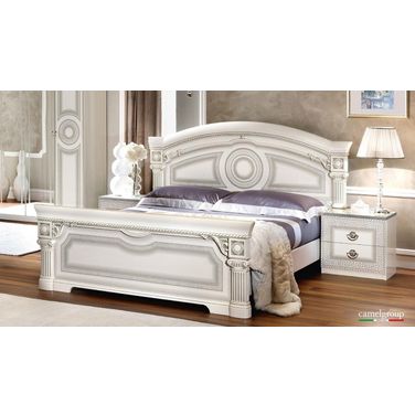 Aida Panel Bed (White and Silver) (King)