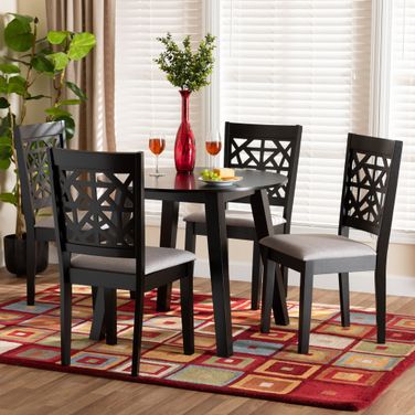 Aiden Fabric and Wood 5 Piece Dining Set In Grey and Dark Brown