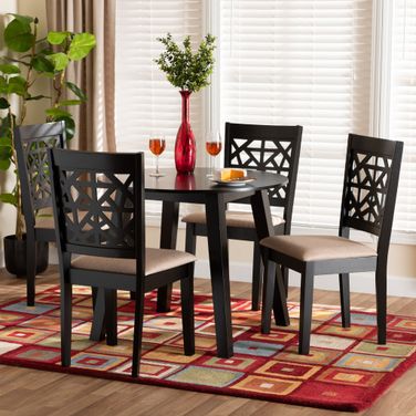 Aiden Wood 5 Piece Dining Set In Beige and Dark Brown