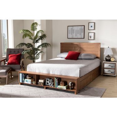 Alba Modern Transitional Ash Walnut Brown Finished Wood Full Size 4-Drawer Platform Storage Bed with Built-In Shelves