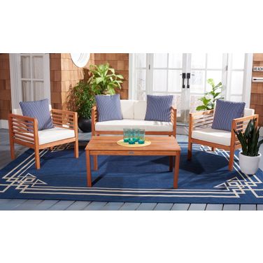 Alda 4 Piece Outdoor Set with Accent Pillows In Natural and Beige
