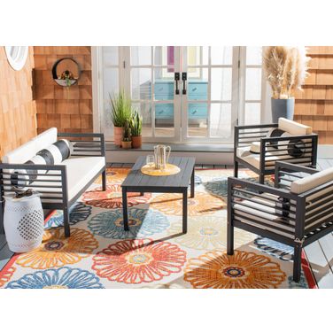 Alda 4 Piece Outdoor Set With Accent Pillows In Black