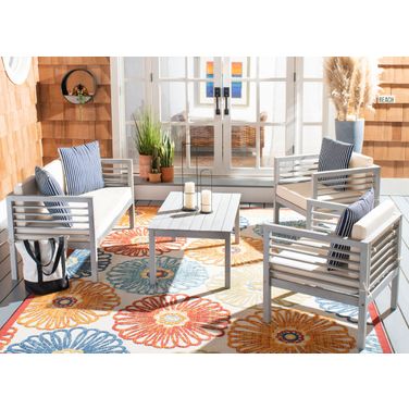 Alda 4 Piece Outdoor Set With Accent Pillows In Grey and Beige