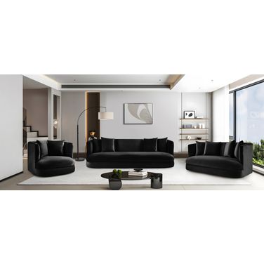 Alder Velvet Living Room Set In Black Velvet