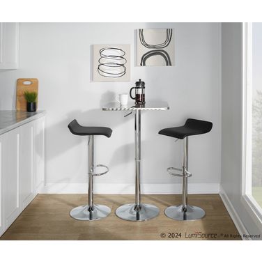 Ale Bistro Square Adjustable Bar Set with Oval Footrest In Silver and Black