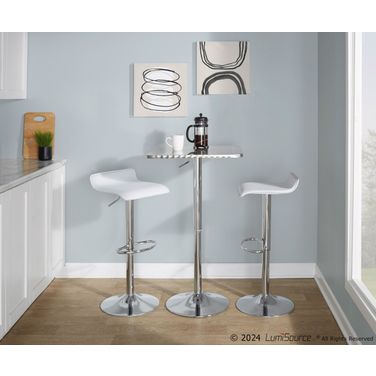 Ale Bistro Square Adjustable Bar Set with Oval Footrest In Silver and White