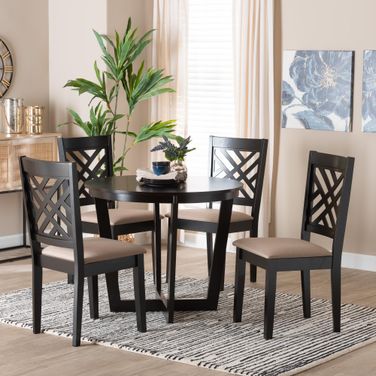 Alena Fabric and Wood 5-Piece Dining Set In Sand and Dark Brown
