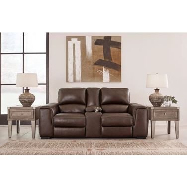 Alessandro Power Reclining Console Loveseat With Adjustable Headrest In Walnut