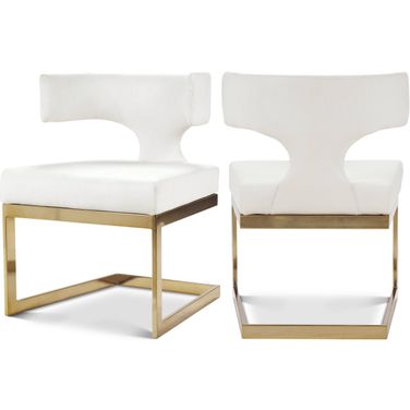 Alexandra Vegan Leather Dining Chair In White/Gold
