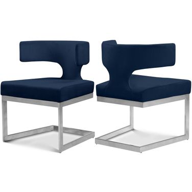 Alexandra Velvet Dining Chair In Navy/Chrome