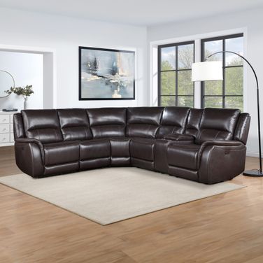 Alexandria 6-Piece Dual-Power Leather Reclining Sectional In Chocolate