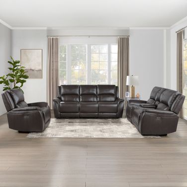 Alexandria Leather Power Reclining Living Room Set In Dark Gray