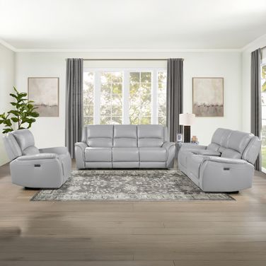 Alexandria Leather Power Reclining Living Room Set In Gray