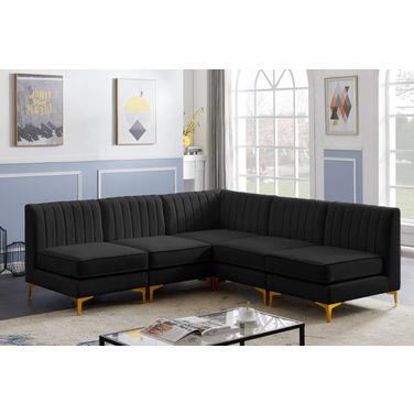 Alina Velvet 5 Piece Modular Sectional In Black