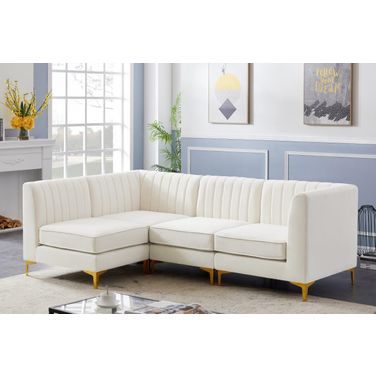 Alina Velvet 4 Piece Modular Sectional In Cream