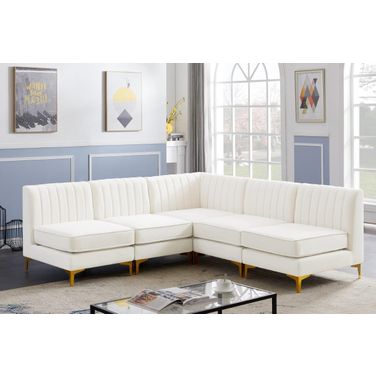 Alina Velvet 5 Piece Modular Sectional In Cream