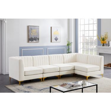 Alina Velvet 5 Piece Modular Sectional In Cream