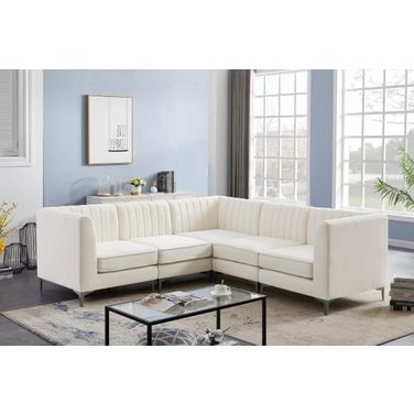 Alina Velvet 5 Piece Modular Sectional In Cream
