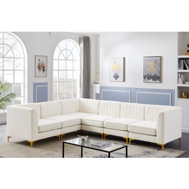 Alina Velvet 6 Piece Modular Sectional In Cream