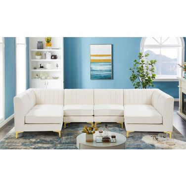 Alina Velvet 6 Piece Modular Sectional In Cream