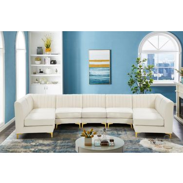 Alina Velvet 7 Piece Modular Sectional In Cream