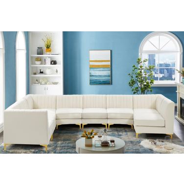 Alina Velvet 8 Piece Modular Sectional In Cream