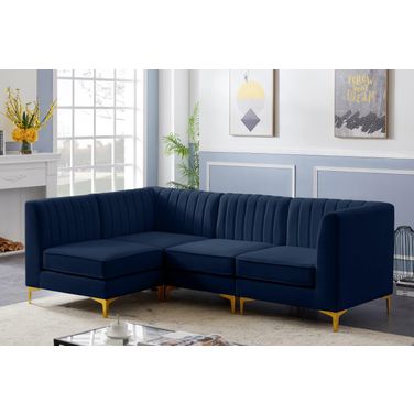 Alina Velvet 4 Piece Modular Sectional In Navy