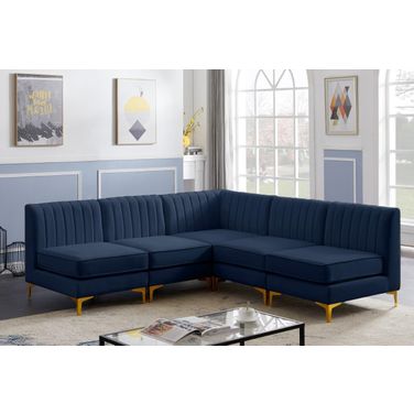 Alina Velvet 5 Piece Modular Sectional In Navy