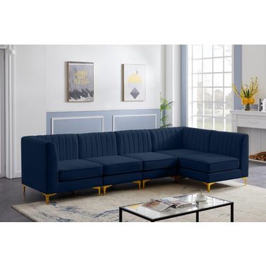 Alina Velvet 5 Piece Modular Sectional In Navy