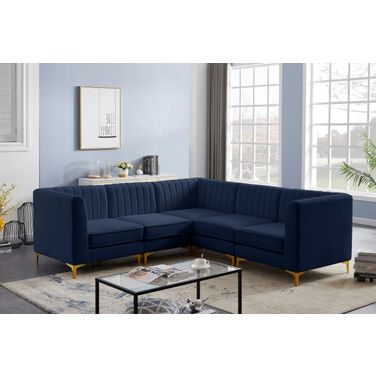 Alina Velvet 5 Piece Modular Sectional In Navy