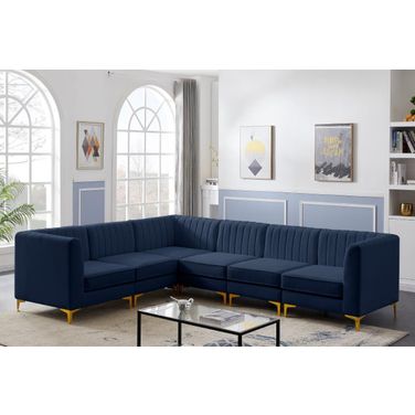 Alina Velvet 6 Piece Modular Sectional In Navy