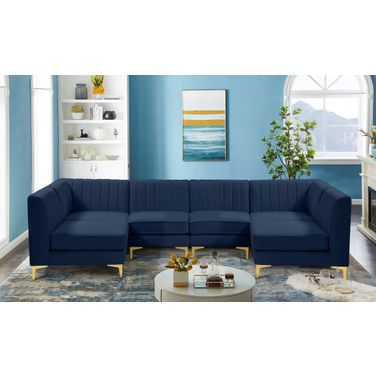 Alina Velvet 6 Piece Modular Sectional In Navy