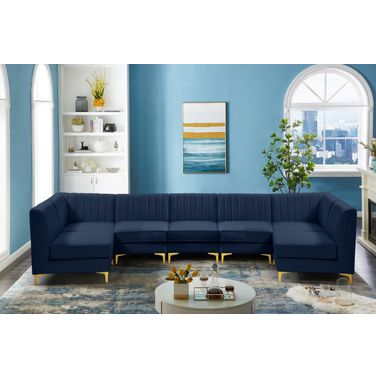 Alina Velvet 7 Piece Modular Sectional In Navy