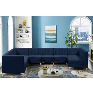 Alina Velvet 8 Piece Modular Sectional In Navy