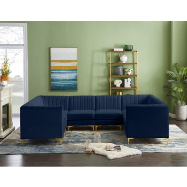Alina Velvet 8 Piece Modular Sectional In Navy