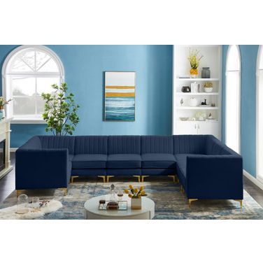 Alina Velvet 8 Piece Modular Sectional In Navy