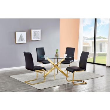 Alison 5 Piece Modern Glass Top Dinette Set In Black And Gold