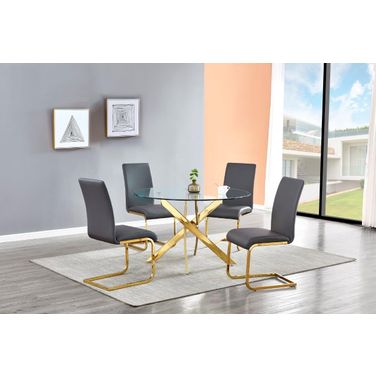 Alison 5 Piece Modern Glass Top Dinette Set In Gray And Gold