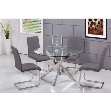 Alison 5 Piece Modern Glass Top Dinette Set In Gray