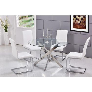 Alison 5 Piece Modern Glass Top Dinette Set In White