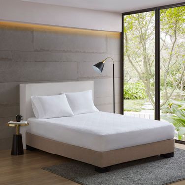 All Natural Cotton Percale Quilted Queen Mattress Pad In White